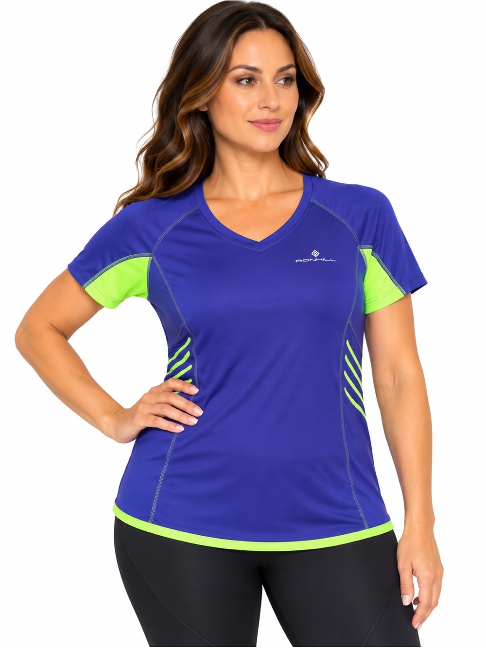 Ronhill Women's Purple Lime Green Short Sleeve Running Shirt Size L
